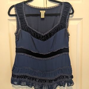 Vintage Anthropologie Odille silk midnight blue velvet top